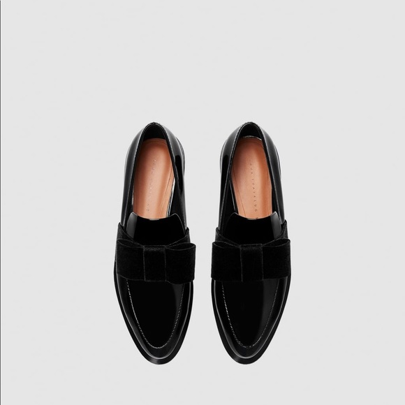 NWT Zara Faux Patent Leather Velvet Bow Loafers - Picture 5 of 7